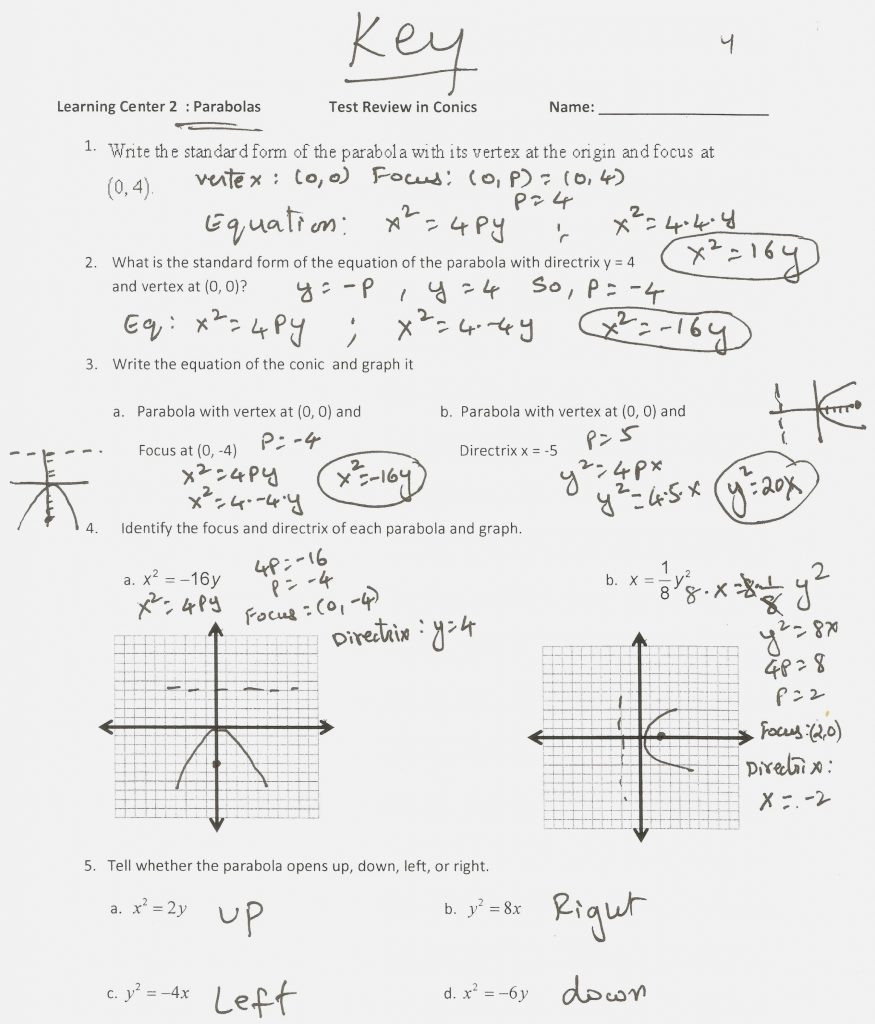 Vertex Form Of Parabola Worksheet