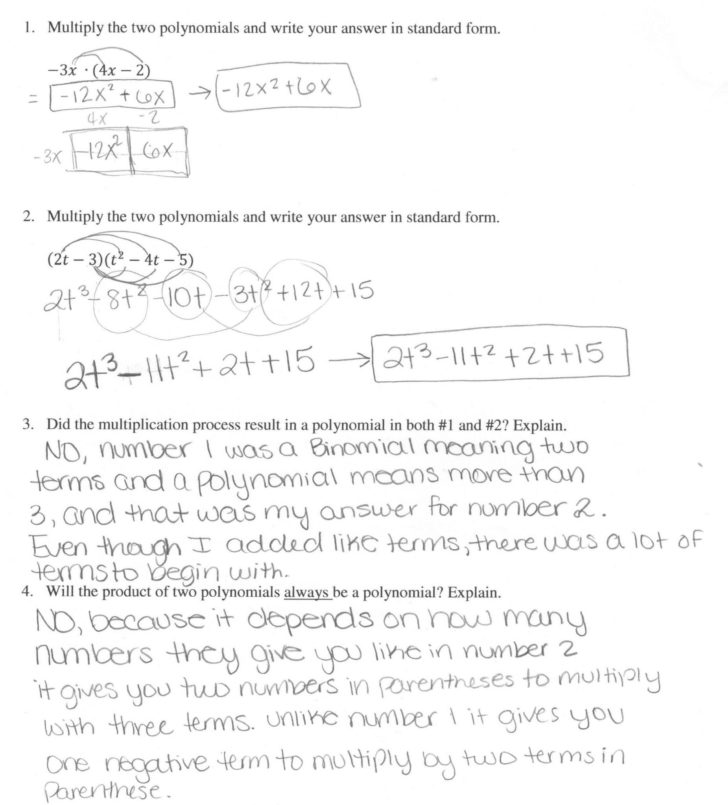 Multiplying Polynomials Worksheet Algebra 2