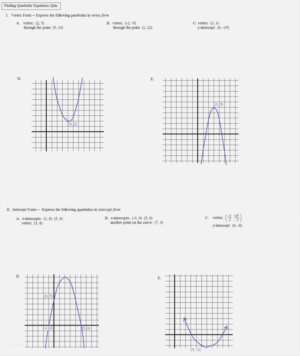 graphing-a-parabola-from-vertex-form-worksheet-answers-db-excel