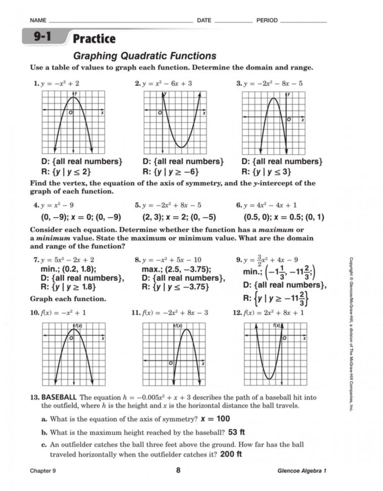 quadratic functions homework 7