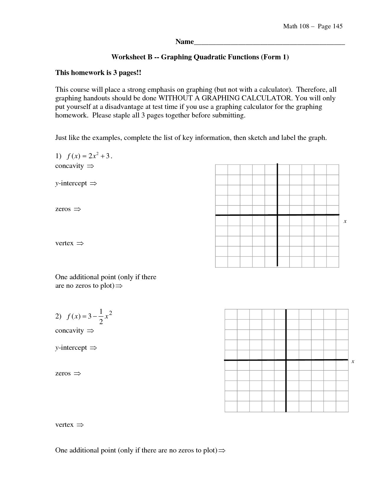 Graphing Vertex Form Worksheet