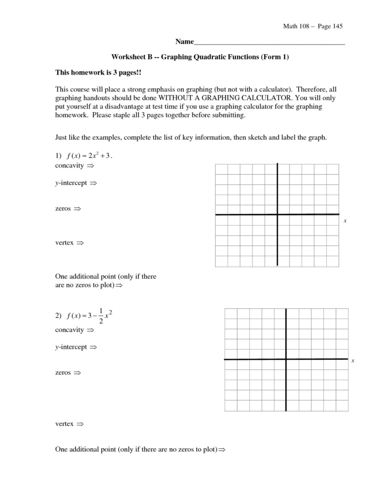 Graphing Quadratic Functions In Vertex Form Worksheet