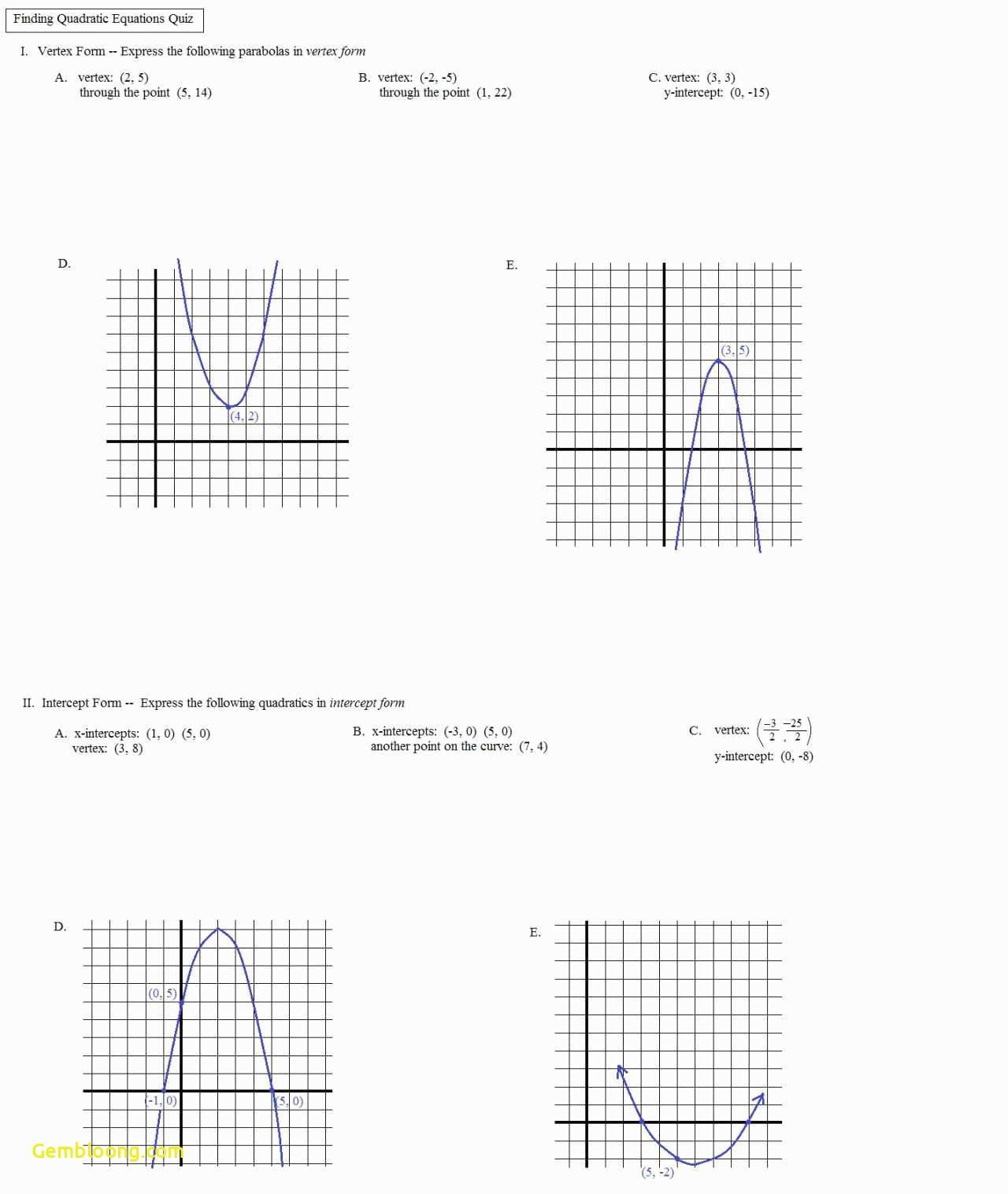 Worksheet Graphing Quadratics From Standard Form Worksheet Answer Key