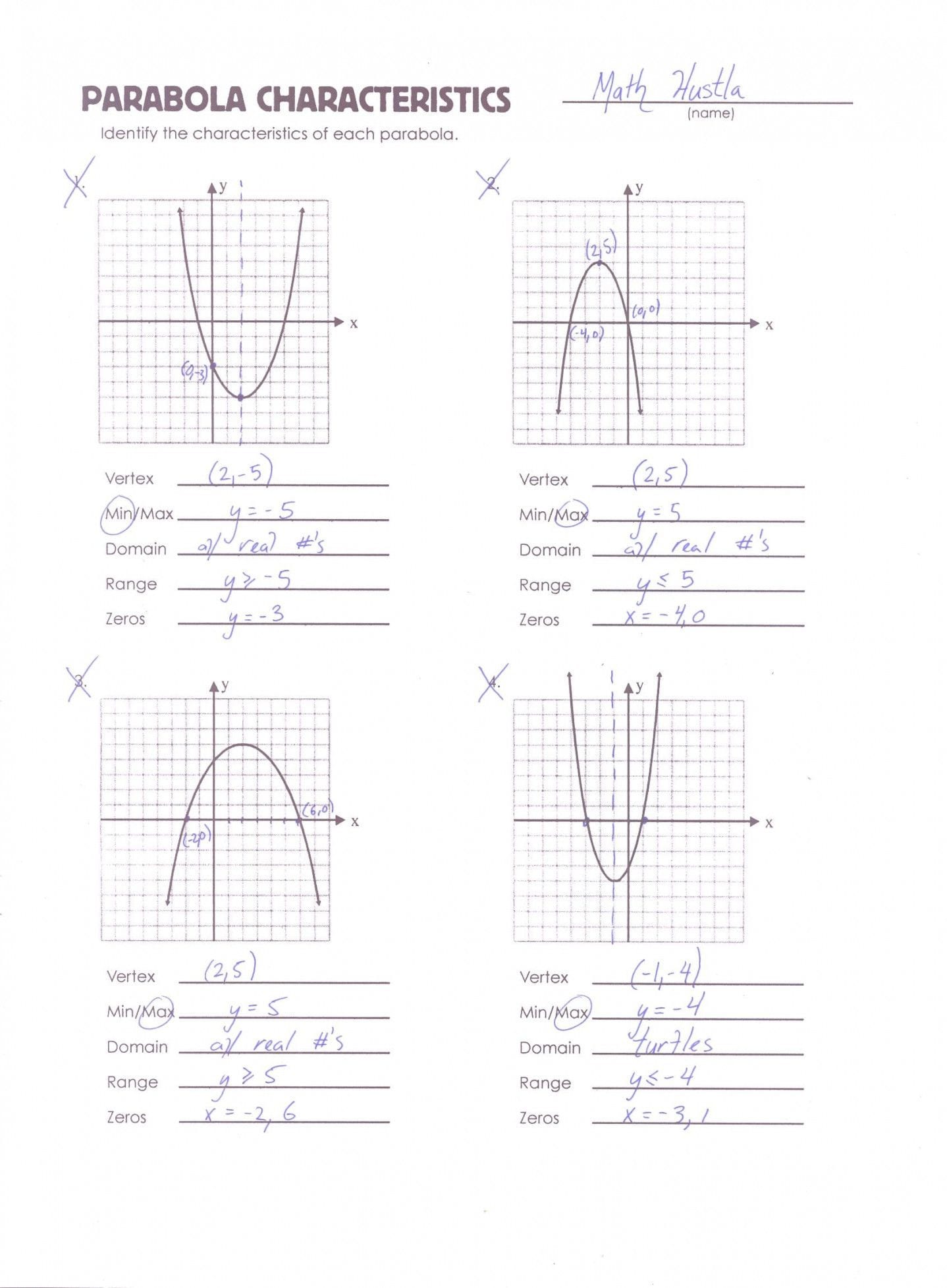 Graphing Quadratics Review Worksheet