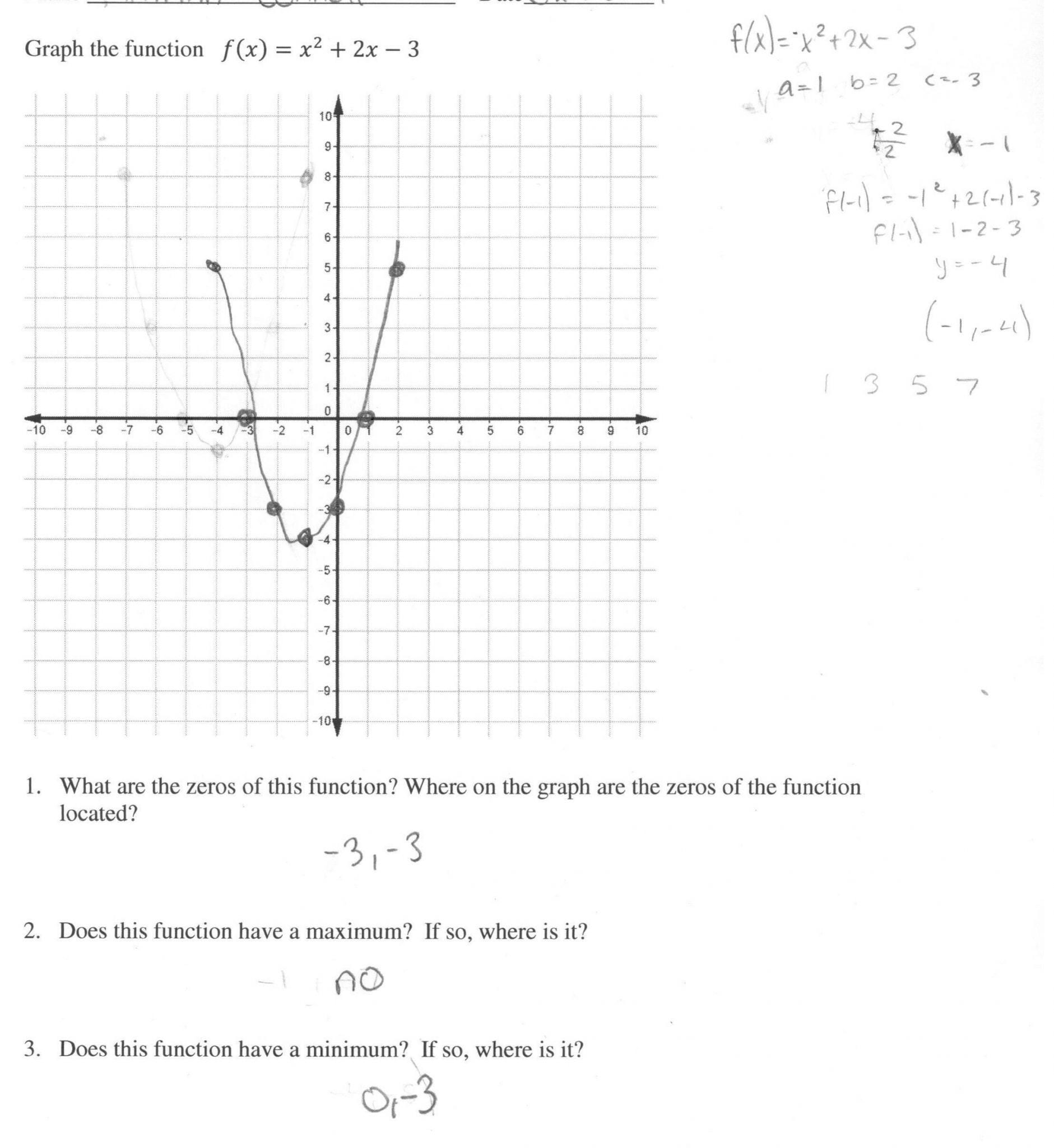 Graphing Quadratics Review Worksheet Answers