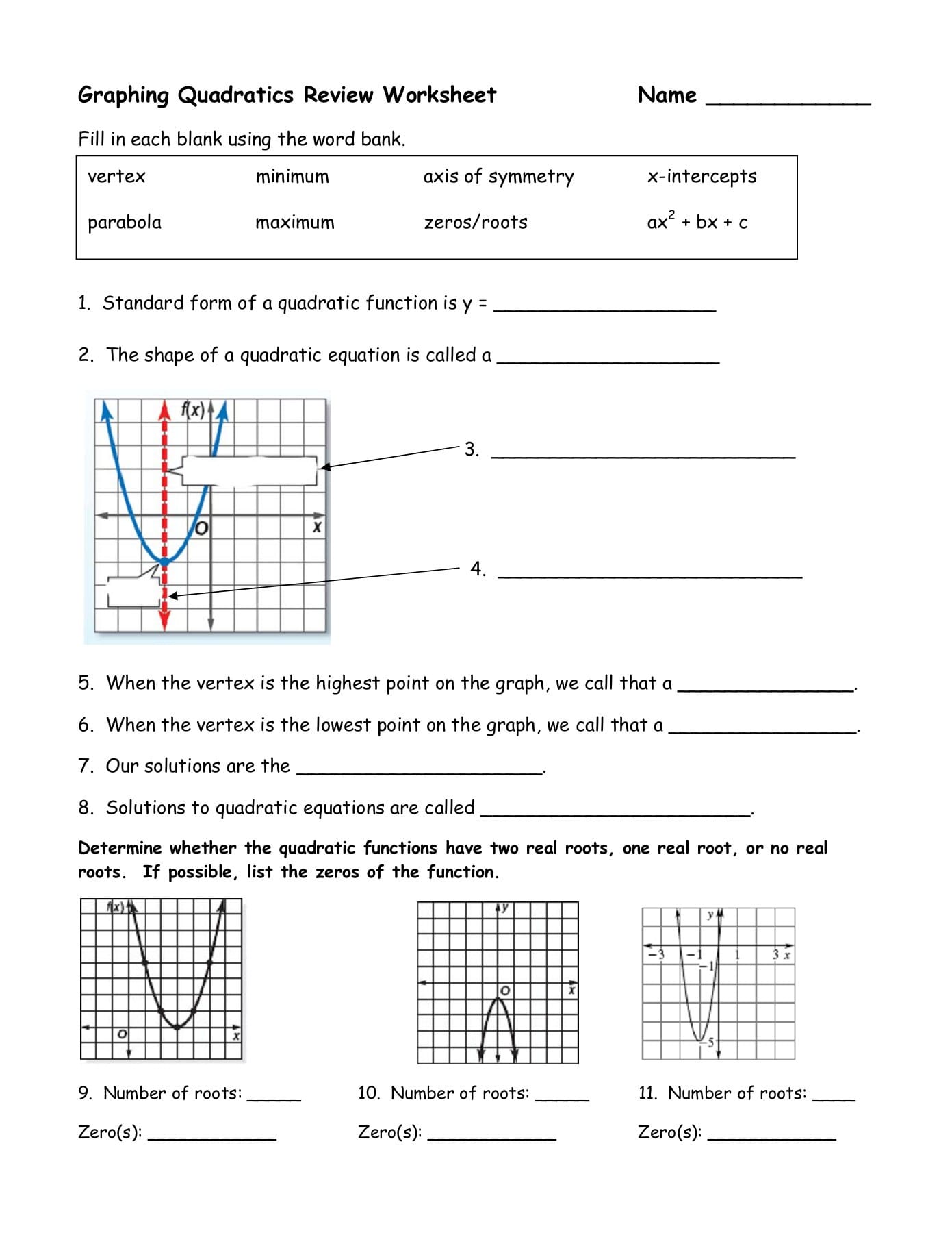 Graphing Quadratics Review Worksheet Name  Wikispaces Pages