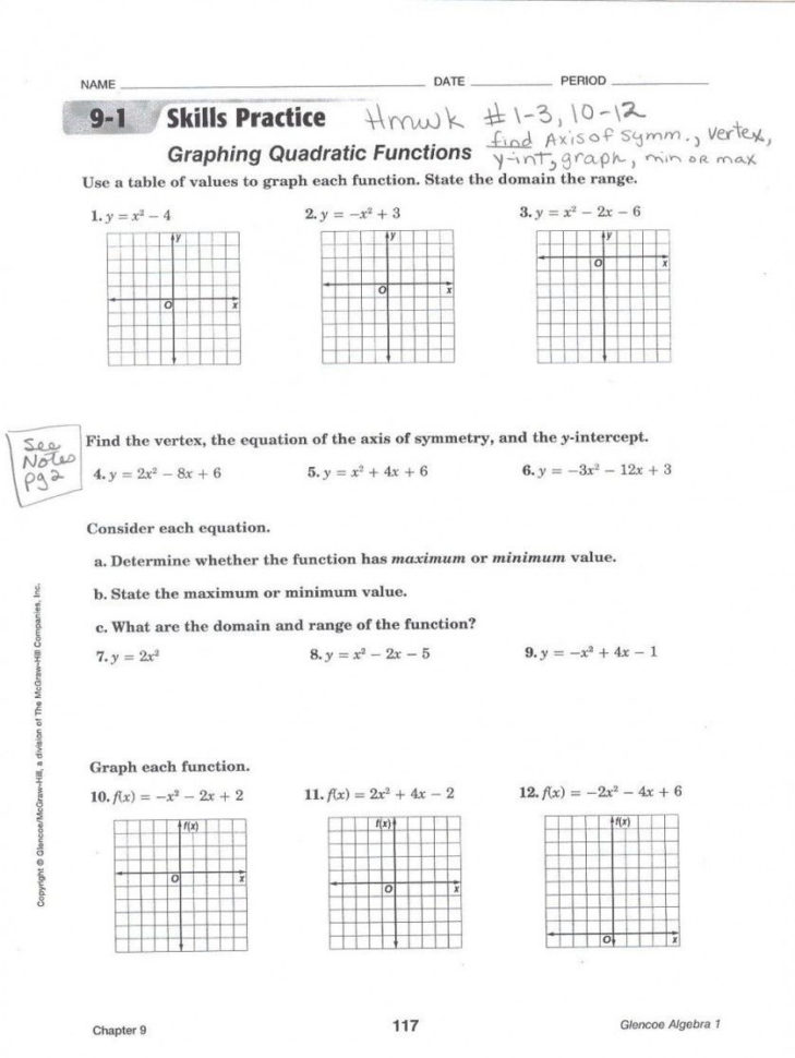 Graphing Quadratics Worksheet Answers  Netvs