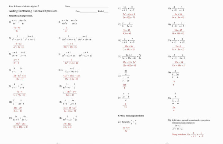Graphing Rational Functions Worksheet Answers