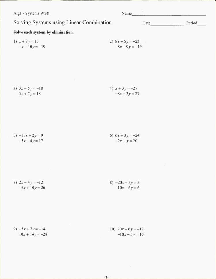 Graphing Systems Of Equations Worksheet Answer Key