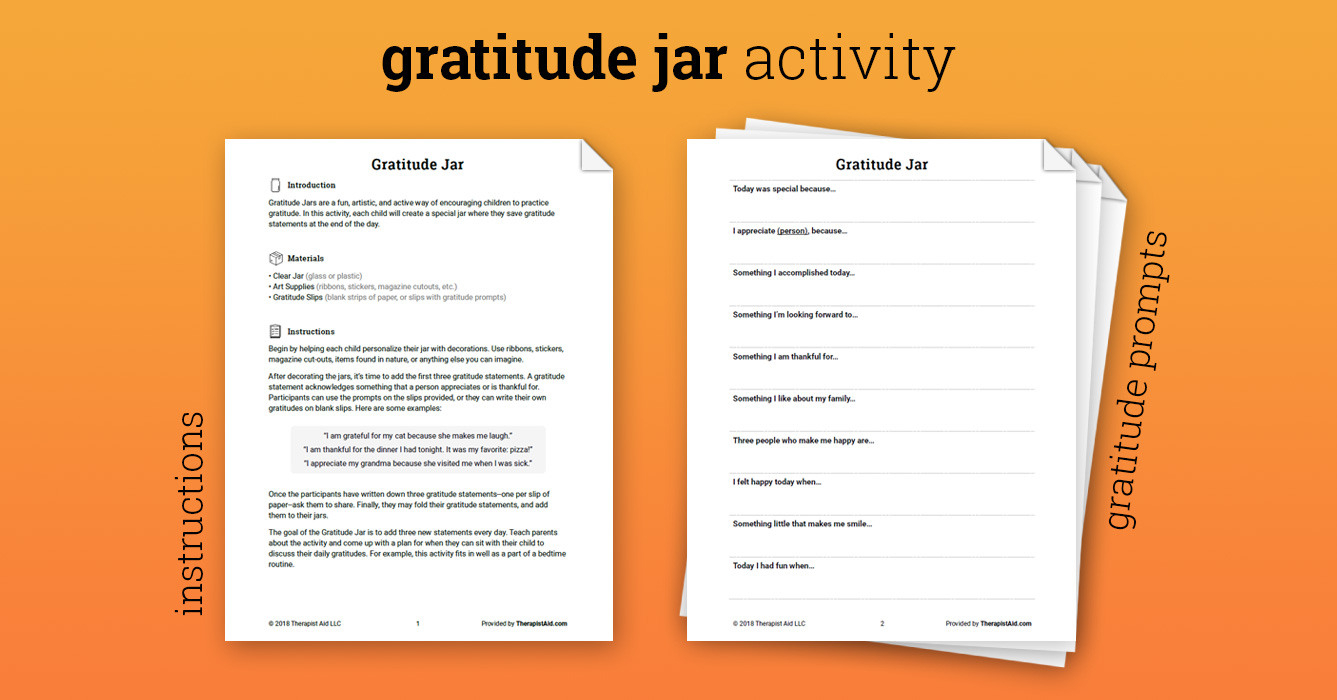 Gratitude Jar Activity Worksheet  Therapist Aid