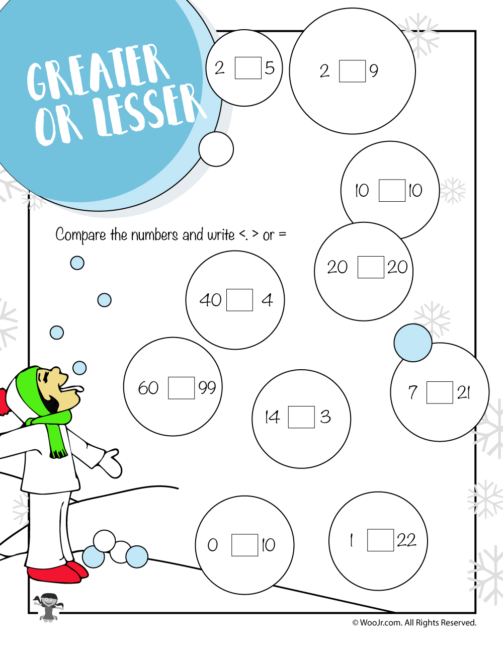 Greater Less Or Equal Winter Math Worksheet  Woo Jr Kids