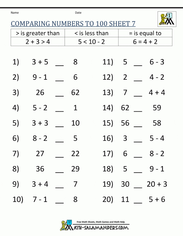 Greater Than Less Than Worksheet  Comparing Numbers To 100