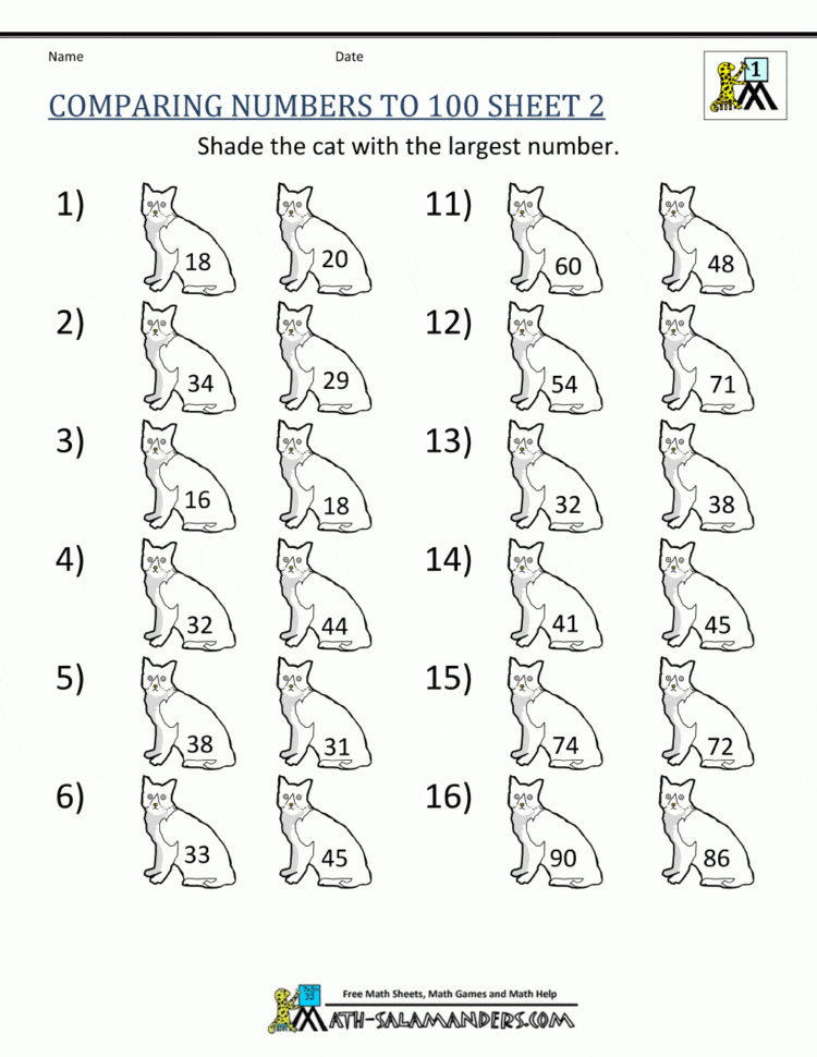 Greater Than Less Than Worksheet  Comparing Numbers To 100