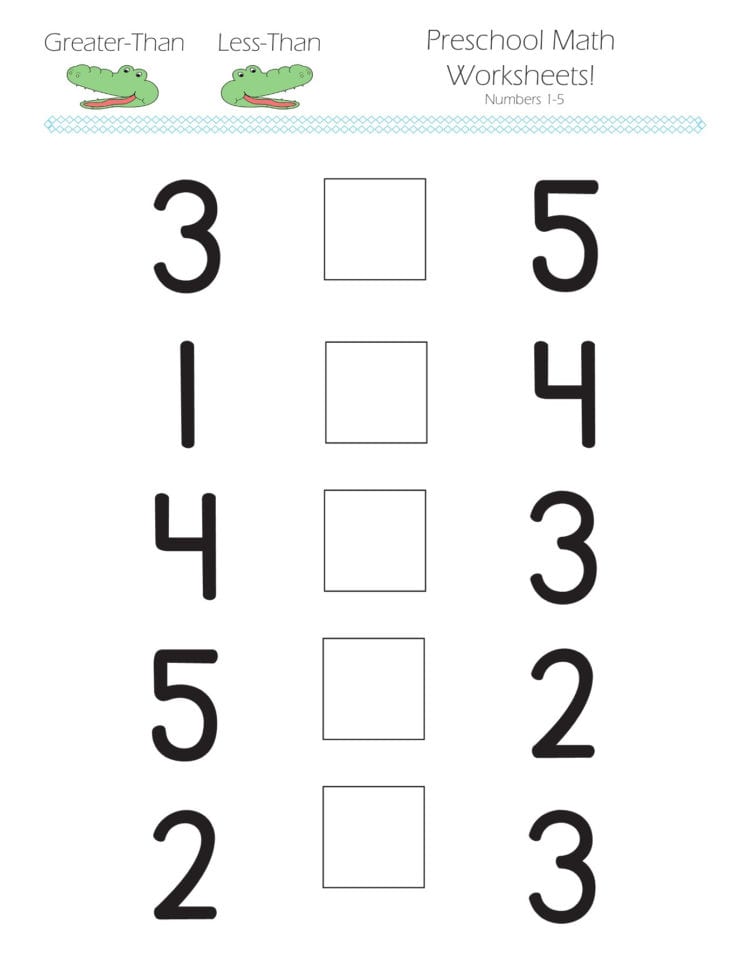 Greaterthan Lessthan Preschool Math Worksheets