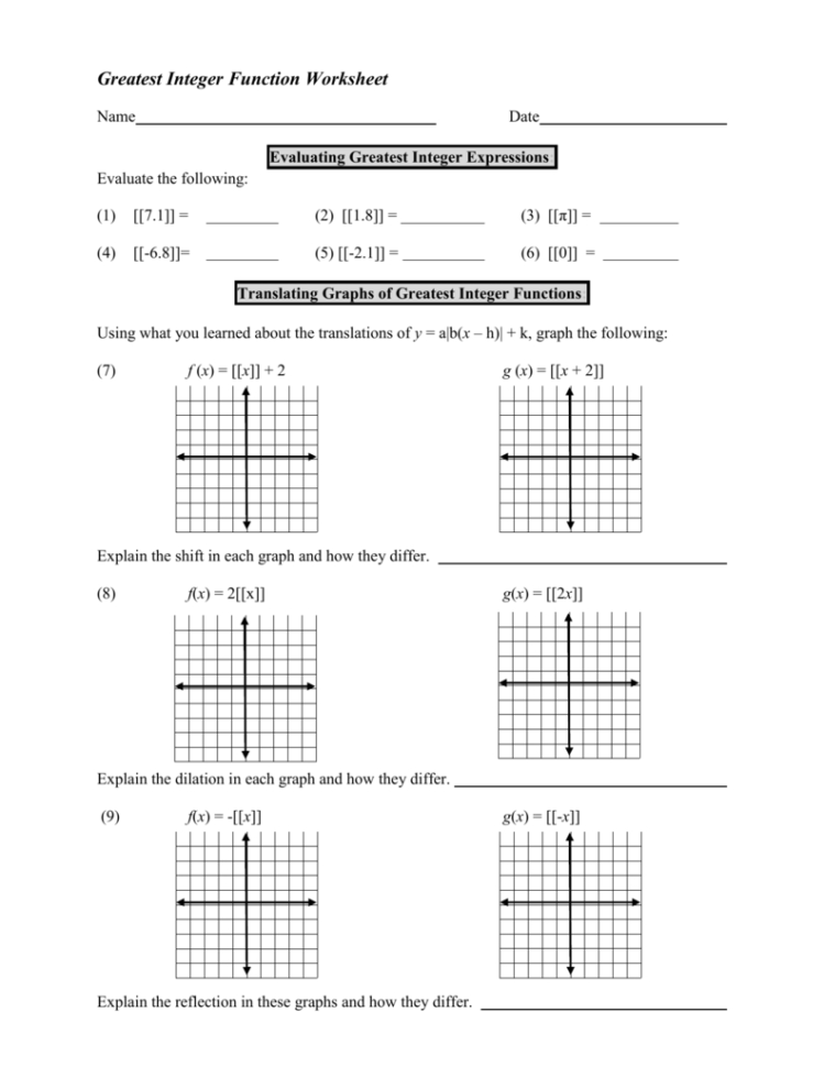 Greatest Integer Function Worksheet With Answers