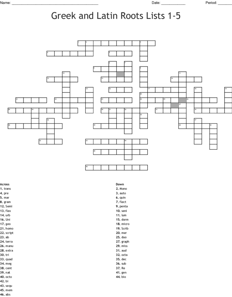 Greek And Latin Roots Crossword  Word