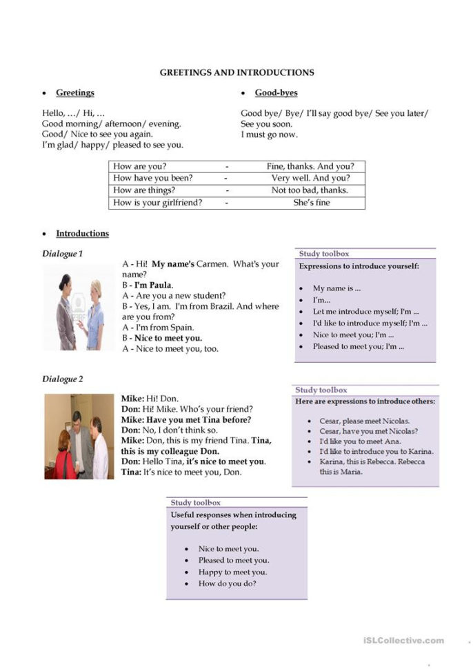 Greetings And Introductions  English Esl Worksheets