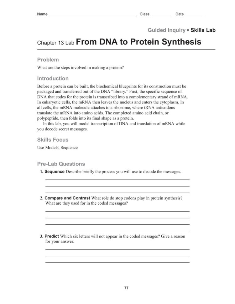 Guided Inquiry Skills Lab Chapter 13 Lab From Dna To
