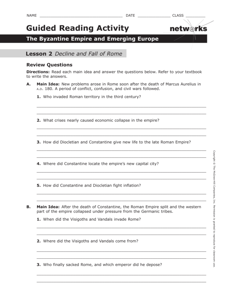Guided Reading Activity Decline And Fall Of Rome