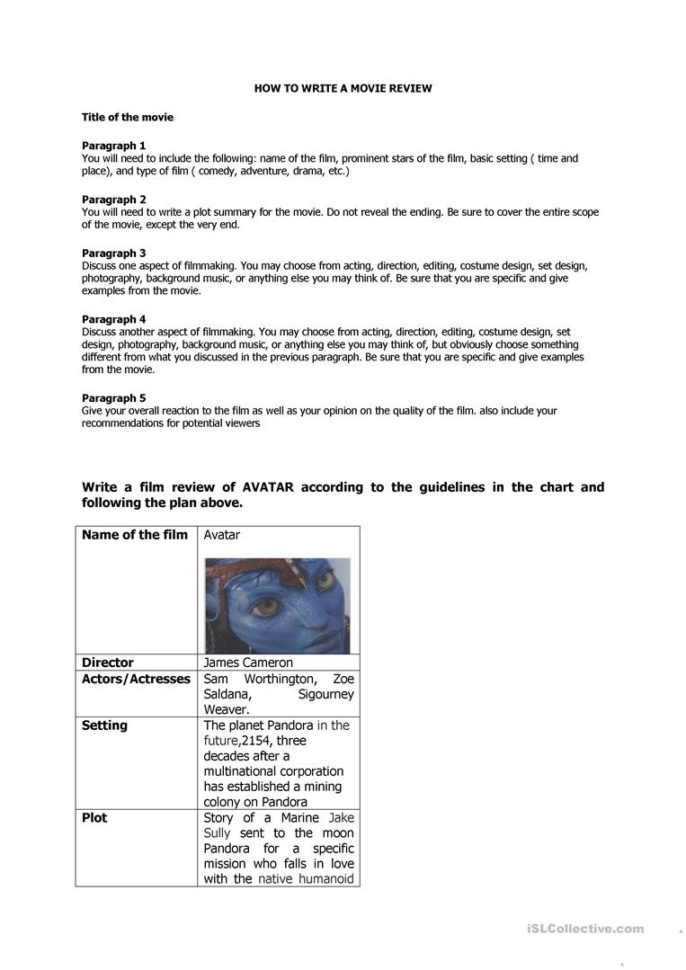 Guidelines To Write A Movie Review  English Esl Worksheets