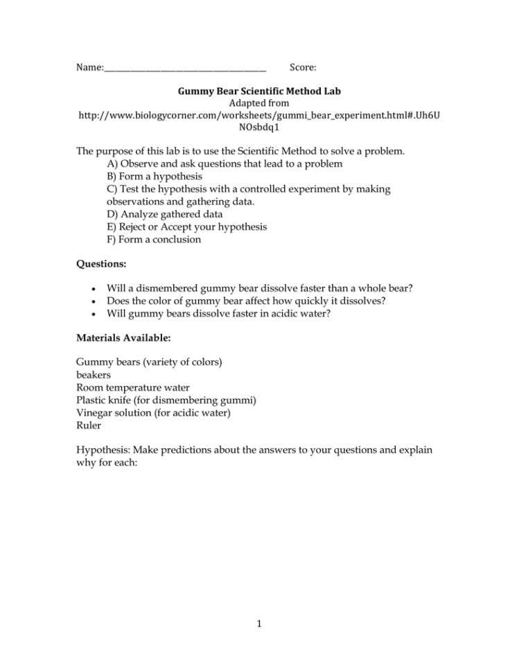 Gummy Bear Scientific Method Lab