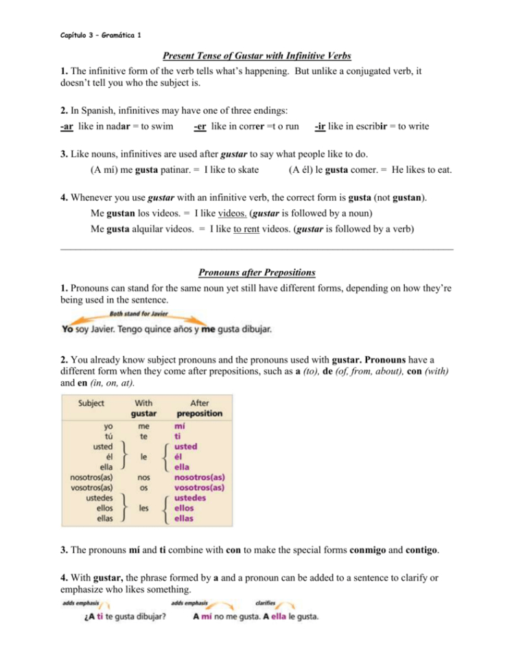 Gustar Worksheet Spanish 1 — db-excel.com