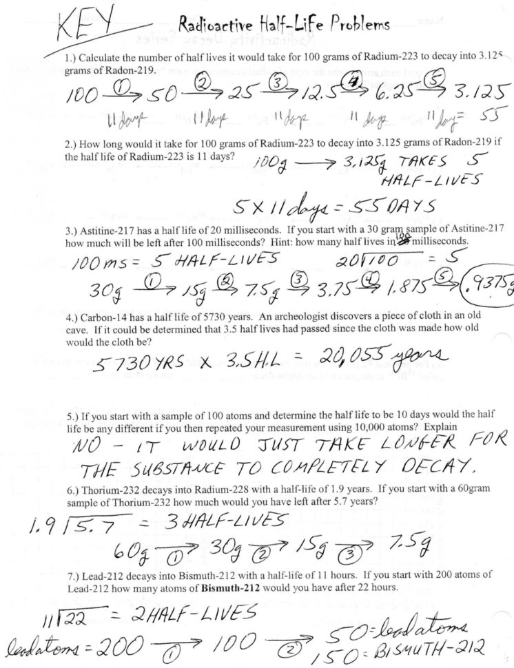 Half Life Calculations Worksheet Answers
