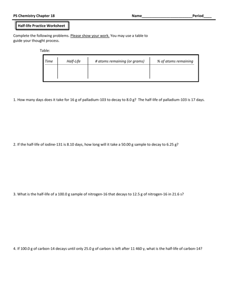 Half Life Practice Worksheet — db-excel.com