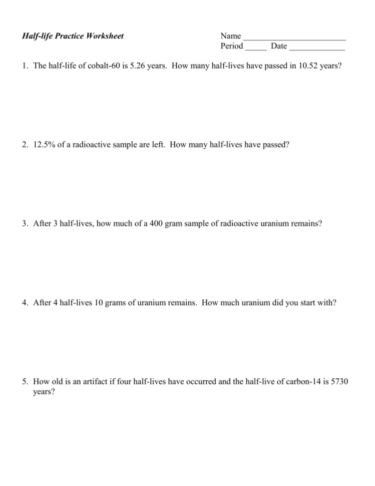 Halflife Practice Worksheet