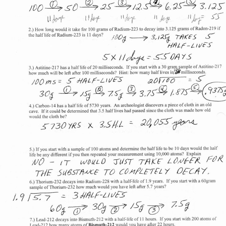Half Life Calculations Worksheet Answers