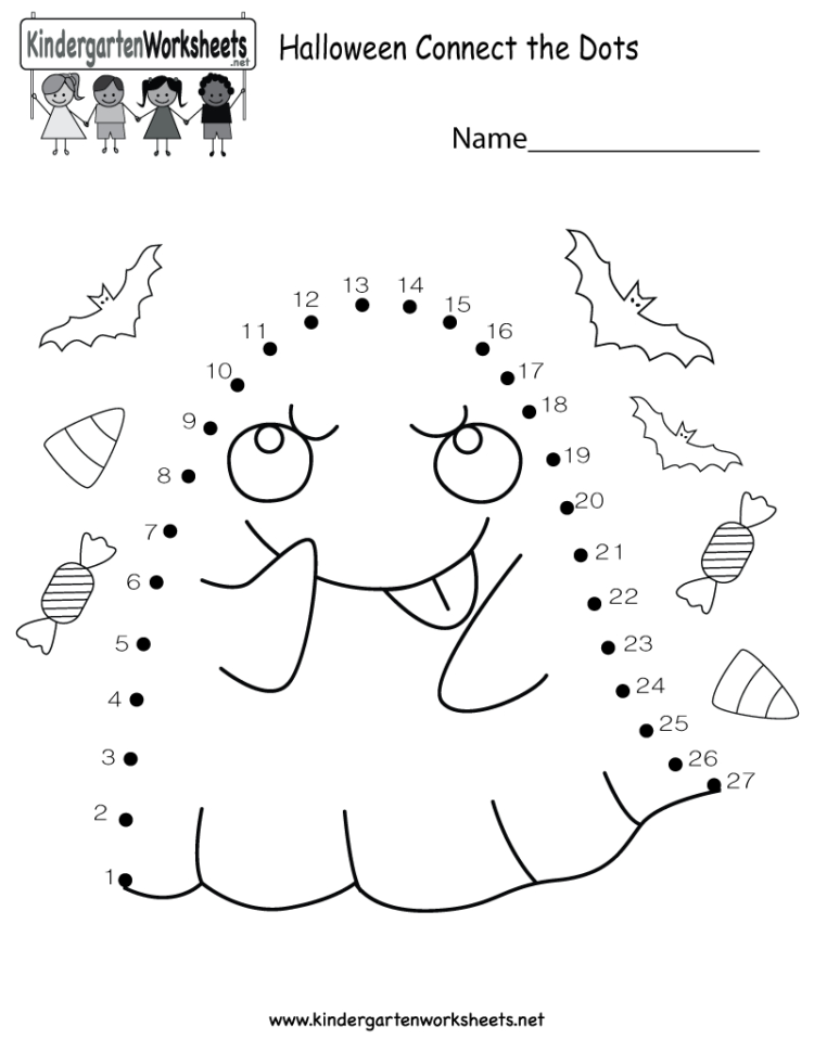 Halloween Connect The Dots Worksheet  Free Kindergarten Holiday