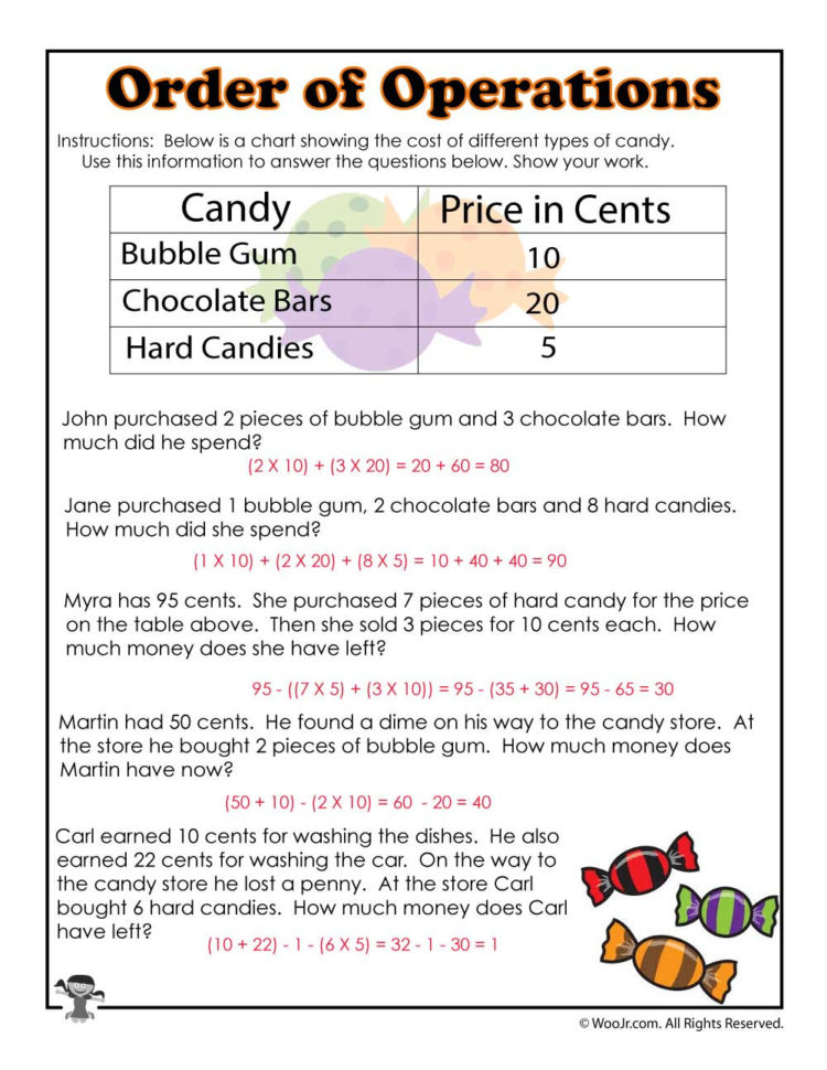 Halloween Order Of Operations With Data Worksheet  Answers