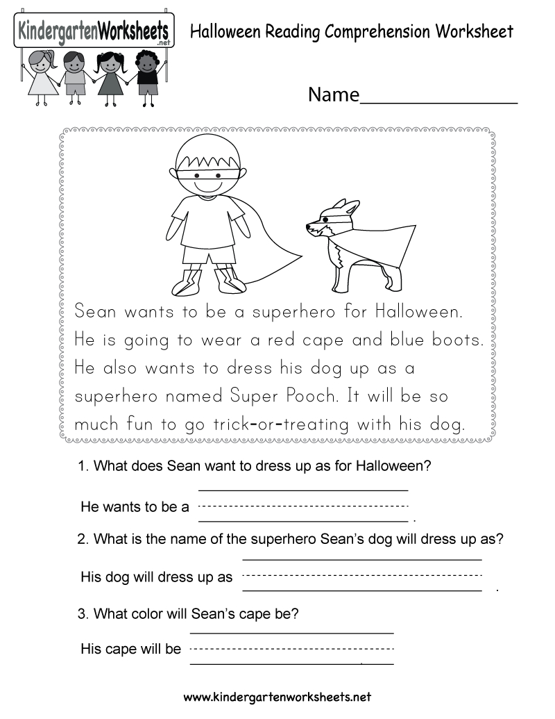 Halloween Reading Comprehension Worksheet  Free Kindergarten