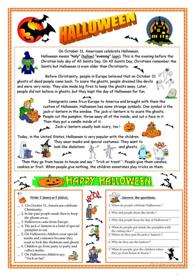 Halloween  Reading  English Esl Worksheets