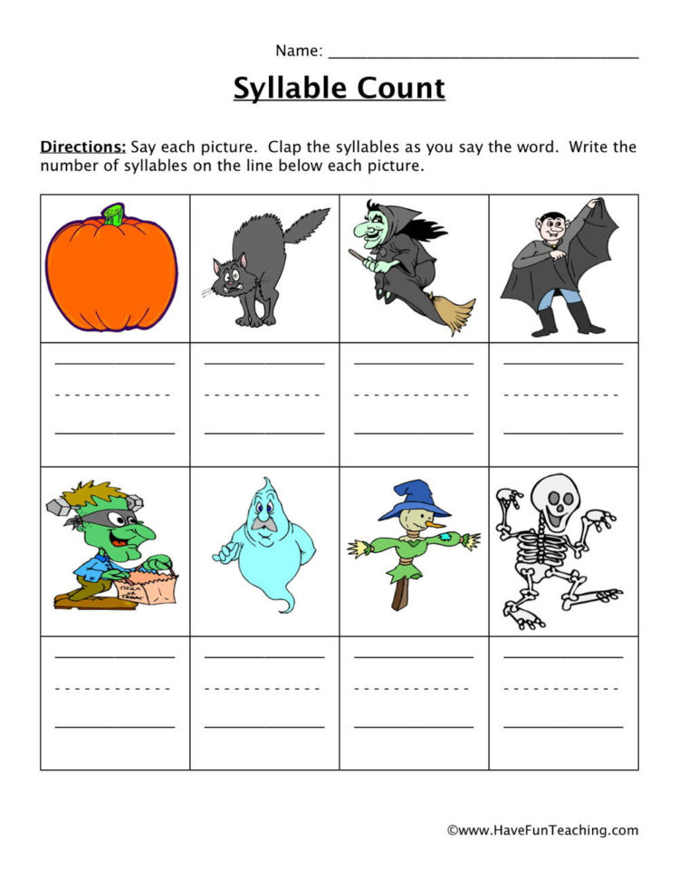Halloween Syllable Worksheet  Have Fun Teaching