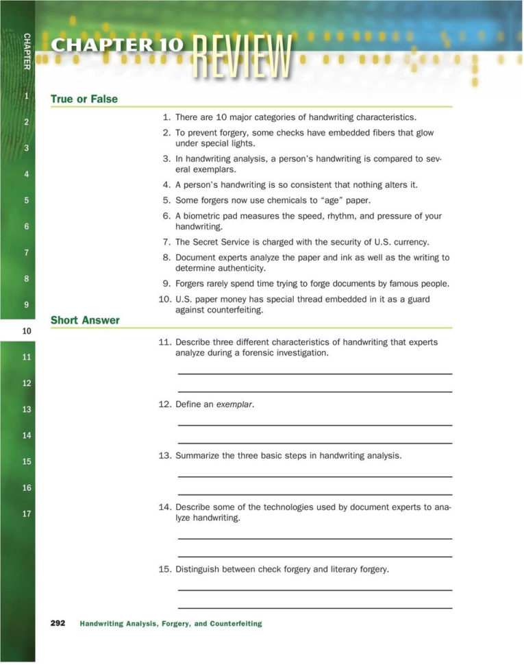 Handwriting Analysis And Counterfeiting Worksheet —