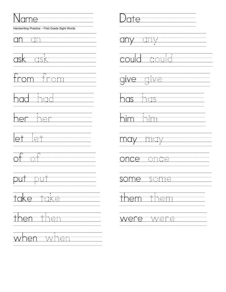 Handwriting Worksheets For Ft Grade Free