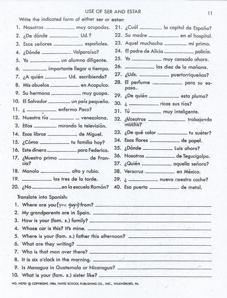 Agreement Of Adjectives Spanish Worksheet Answers Hayes School Db excel