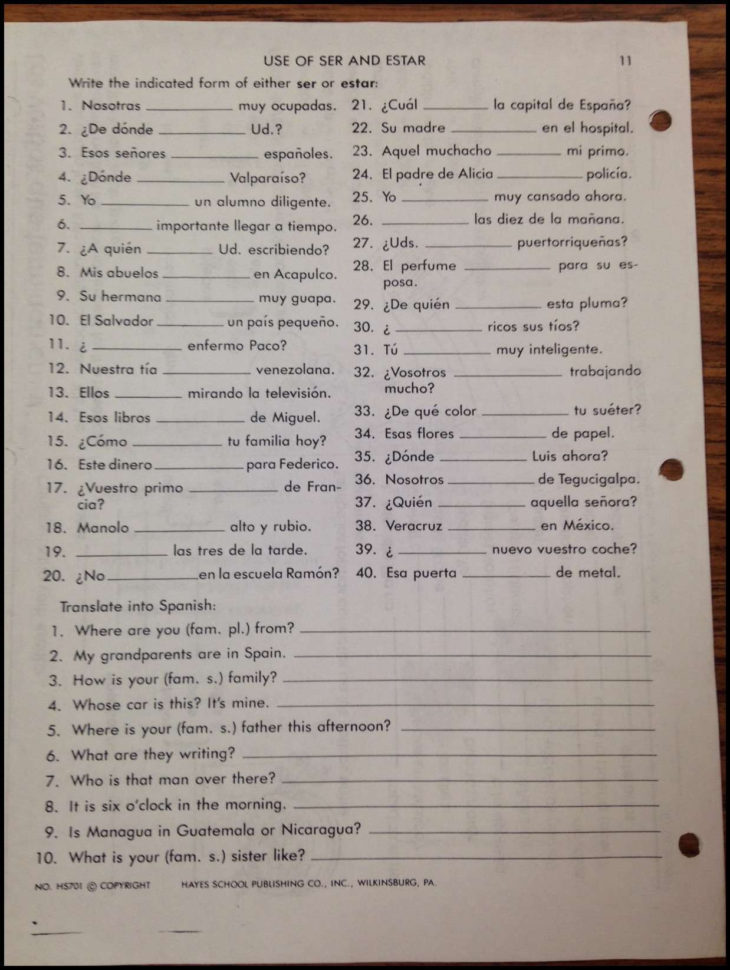 Hayes School Publishing Spanish Worksheets Answers  Worksheet Idea