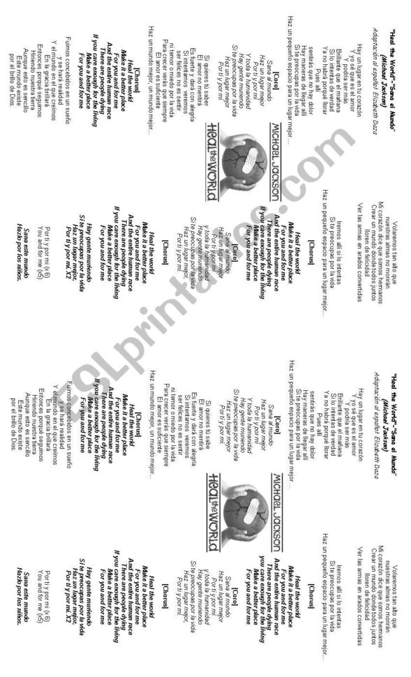 Heal The World English And Spanish  Esl Worksheetelizcris