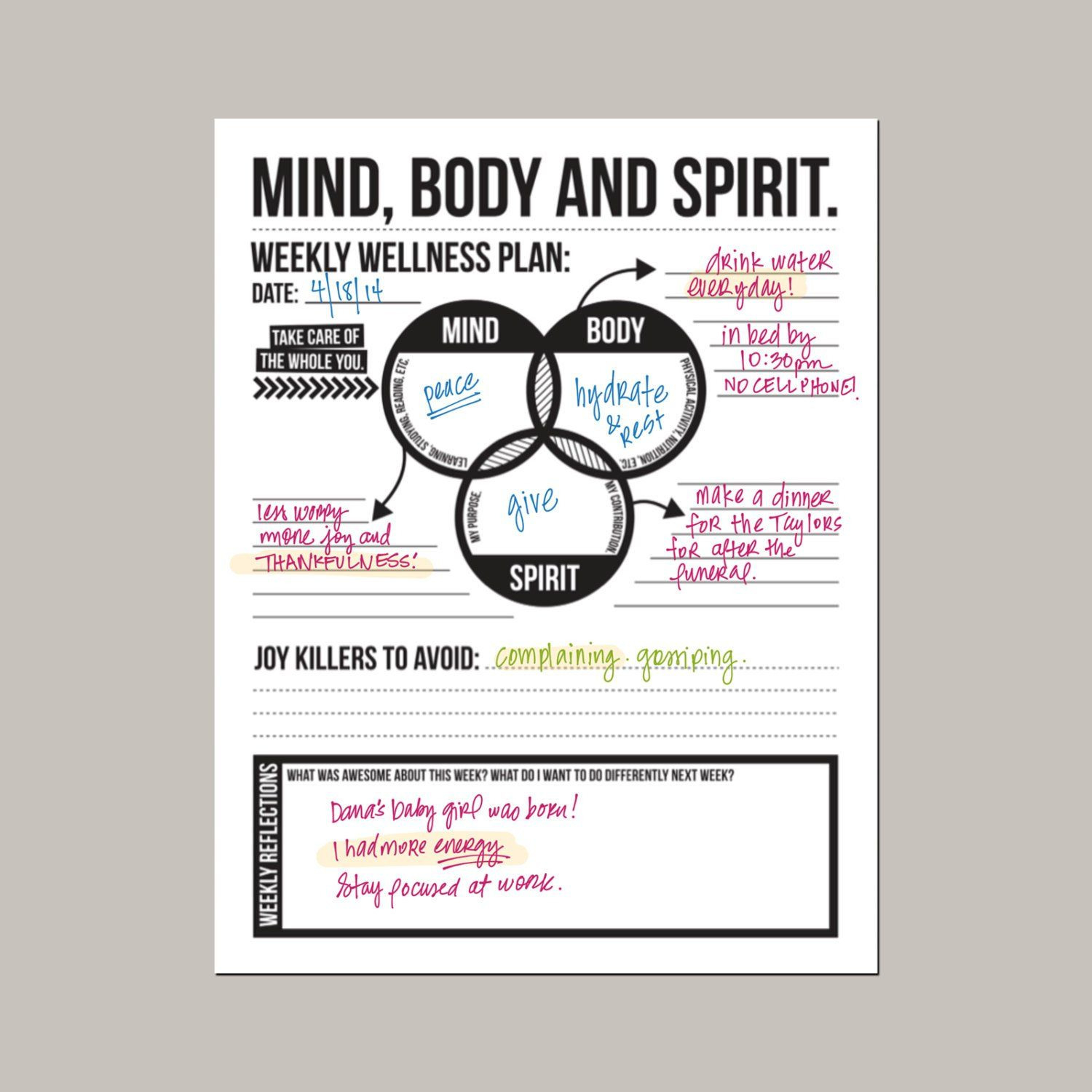 Printable Wellness Worksheet