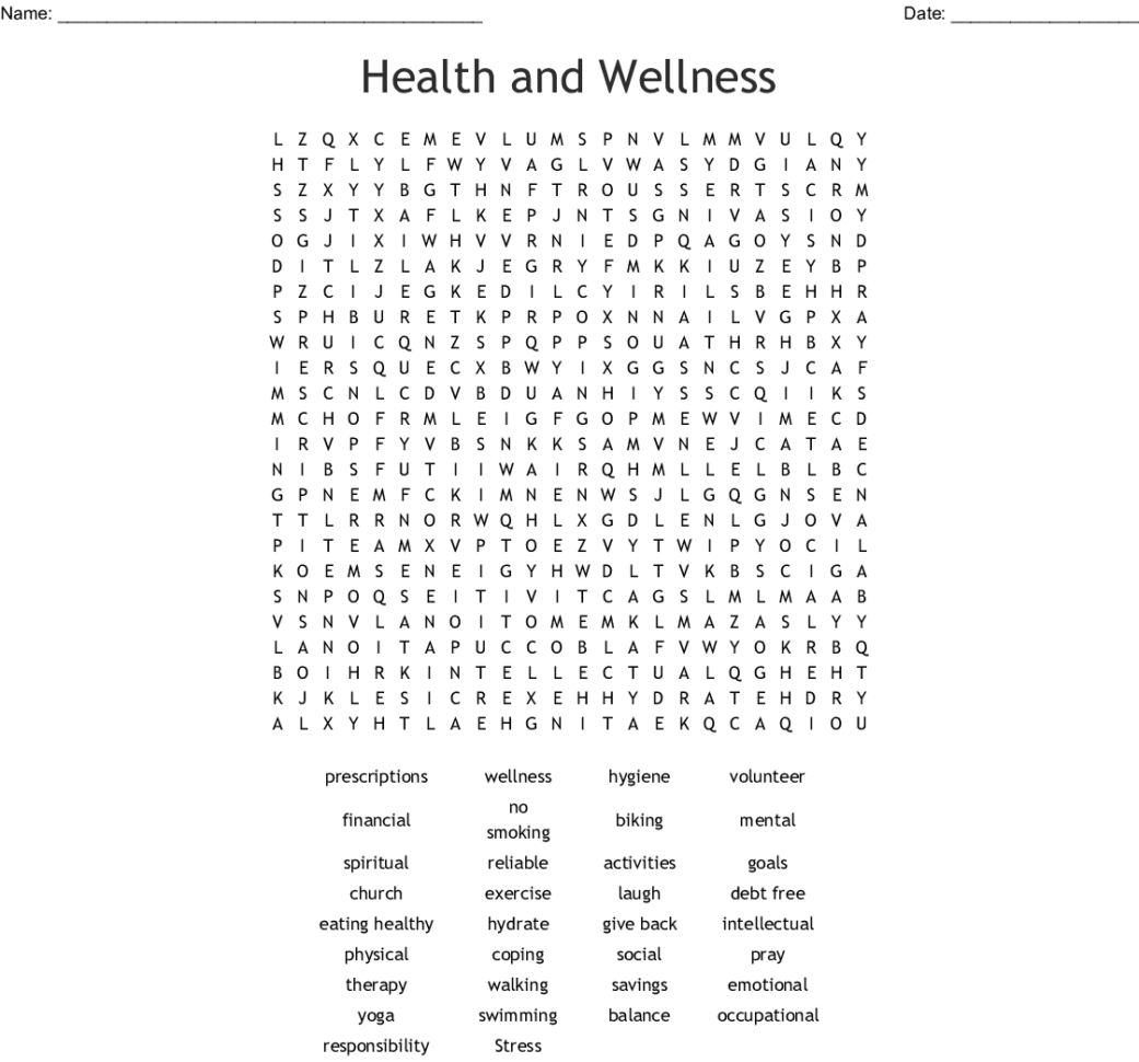 Health And Wellness Word Search  Word