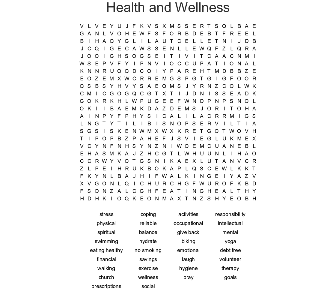 Health And Wellness Word Search  Word