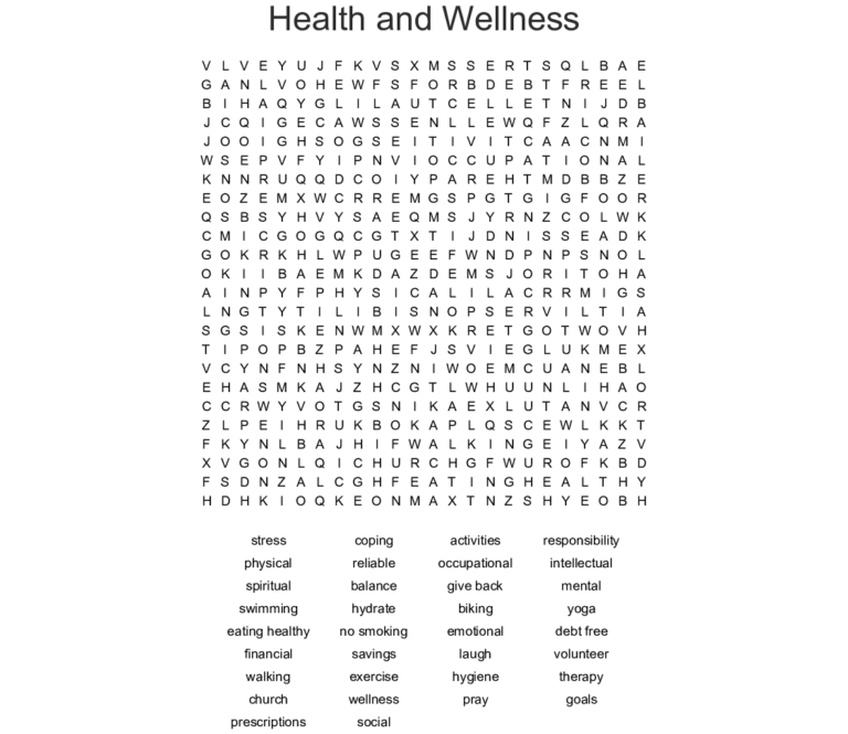Health And Wellness Word Search Word — db-excel.com