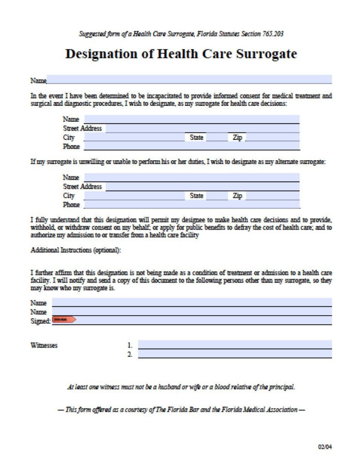 Health Care Surrogate Form Florida Universal Network Db excel