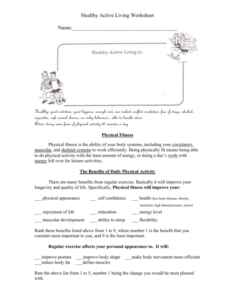 Healthy Active Living Worksheet