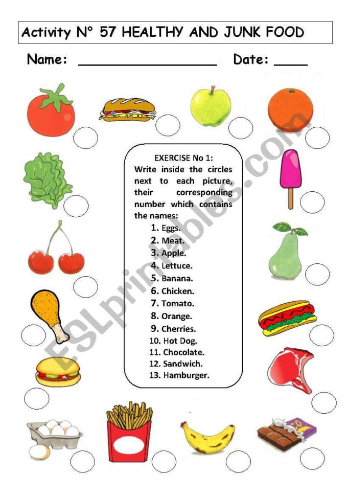 Healthy And Junk Food  Esl Worksheetandresdomingo