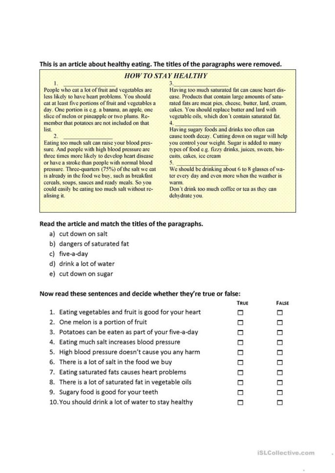 Healthy Eating  English Esl Worksheets