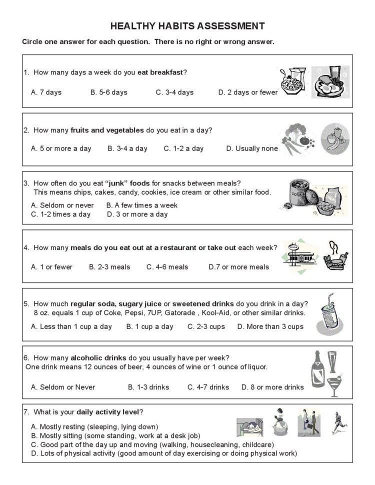 Healthy Habit Assessment Worksheet  The Arc Of Indiana