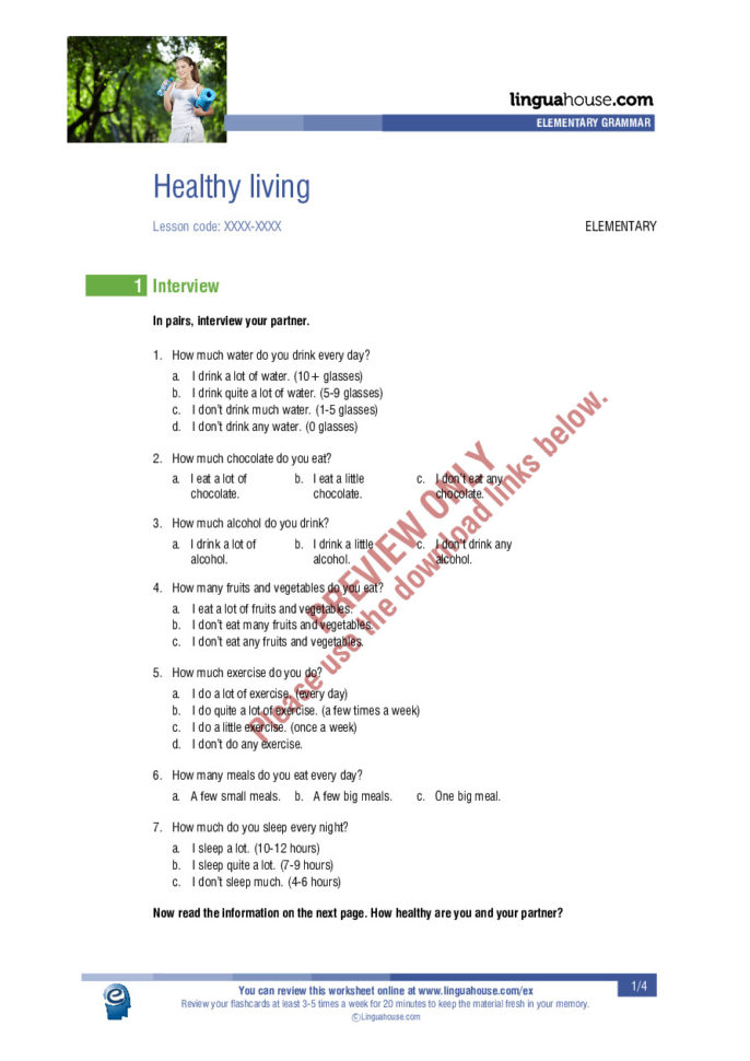 Healthy Lifestyle Worksheets Pdf